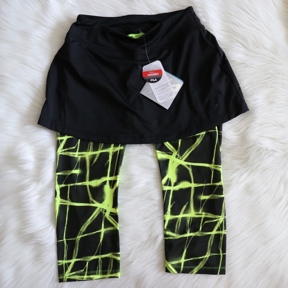 Fila Pants - NEW Fila Black Green Capri Skort Size XS